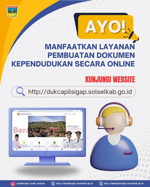 Kini masyarakat Kabupaten Solok Selatan bisa langsung mengajukan permohonan pembuatan dokumen pencatatan sipil langsung tanpa harus datang ke Kantor Dinas Kependudukan dan Pencatatan Sipil.